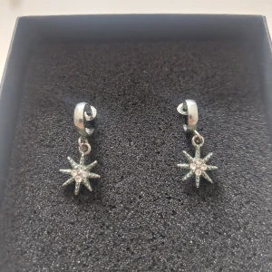 Silvriga stjärnörhängen - Snygga silvriga örhängen med hängande stjärndetaljer. Stjärnorna är dekorerade med små stenar som fångar ljuset fint.⭐️