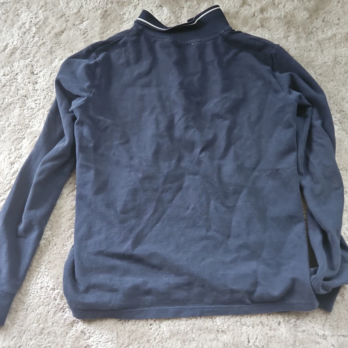 Mörkblå långärmad pikétröja - 1