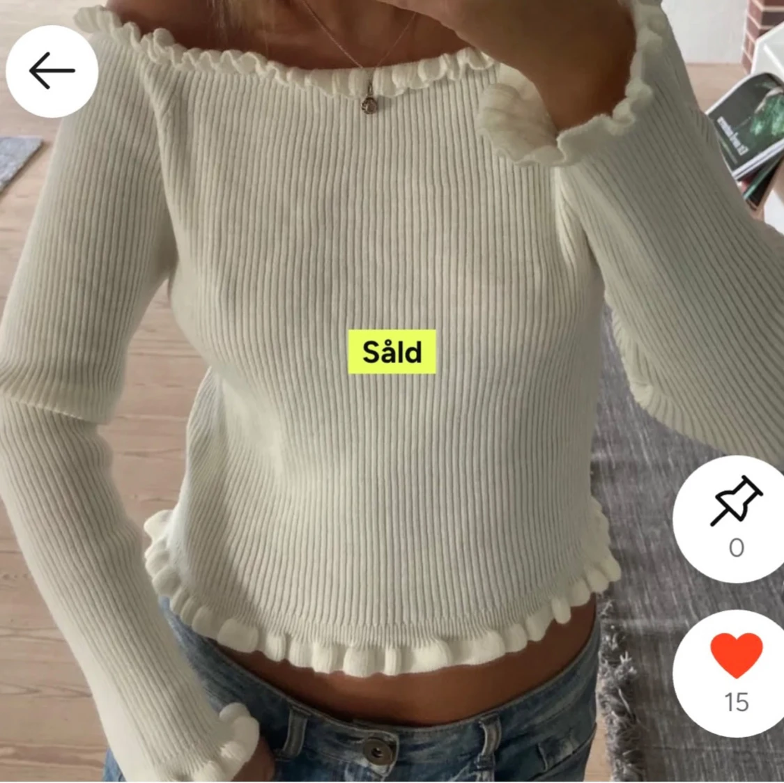 Offshoulder ribbad topp i vitt - 1