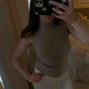 Beige polo topp - Säljer en stilren beige topp med hög hals. Perfekt för en minimalistisk look och lätt att matcha med olika outfits. Har en liten defekt men är annars i bra skick. Köpt på SHEIN