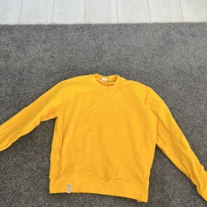 Gul tröja från Zara - Säljer en snygg gul tröja från Zara i storlek M. Tröjan har en klassisk rund hals och långa ärmar, perfekt för en färgglad look. Tillverkad i Turkiet.