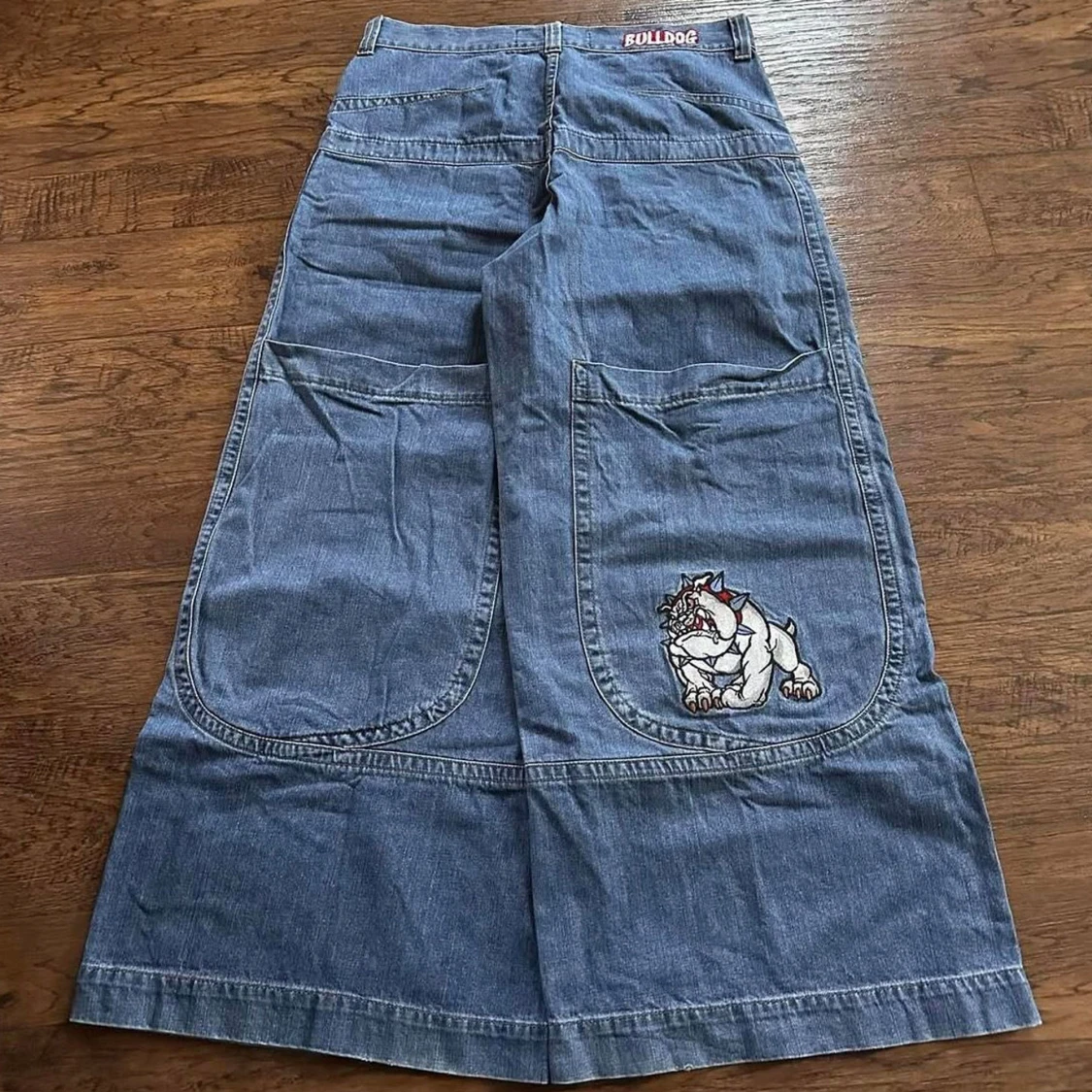 Lång jeanskjol JNCO med bulldog-brodyr - 1
