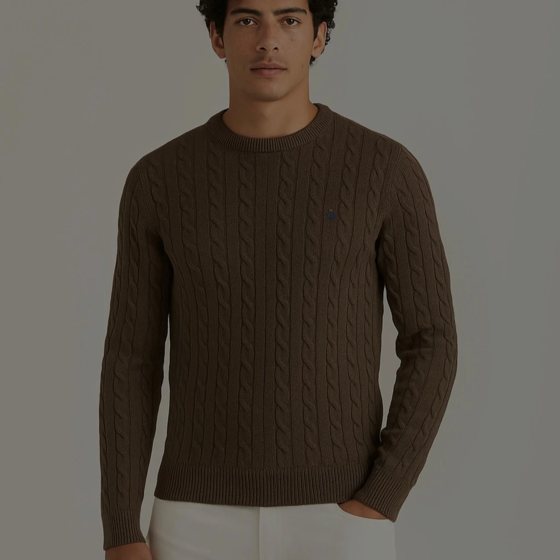 Brun kabelstickad merinoulltröja morris - 4