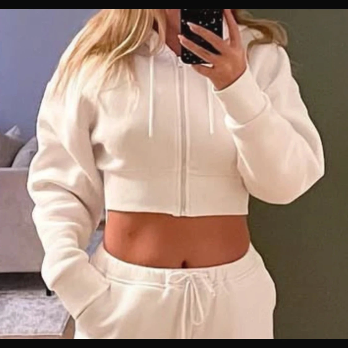 Vit croppad zip-hoodie