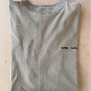 Beige t-shirt från Samsøe Samsøe - Säljer en stilren beige t-shirt från Samsøe Samsøe, som jag endast använt en handfull gånger. Det är en kortärmad T-shirt, ganska bastant tyg, så den lägger sig snyggt. Loggan syns på bröstet, och baktill, i ryggen, finns en sömm som följer ryggraden. Mycket snygg T-shirt som passar både avslappnade och mer uppklädda tillfällen. 