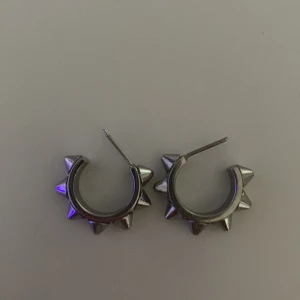 Silver edblad örhängen - Silvriga Edblad örhängen med spetsiga nitar runt om. Har nästan aldrig använt. Perfekta för dig som gillar en edgy och alternativ stil. Passar till både vardag och när du vill sticka ut lite extra.