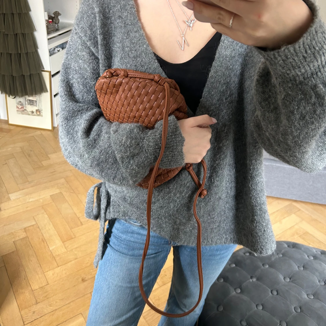 Brun flätad clutch väska - 1