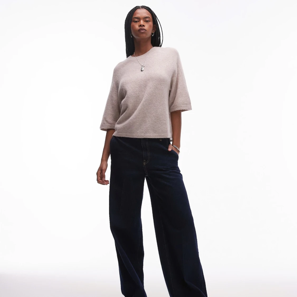 Beige stickad tröja med trekvartsärm från & Other Stories - 1