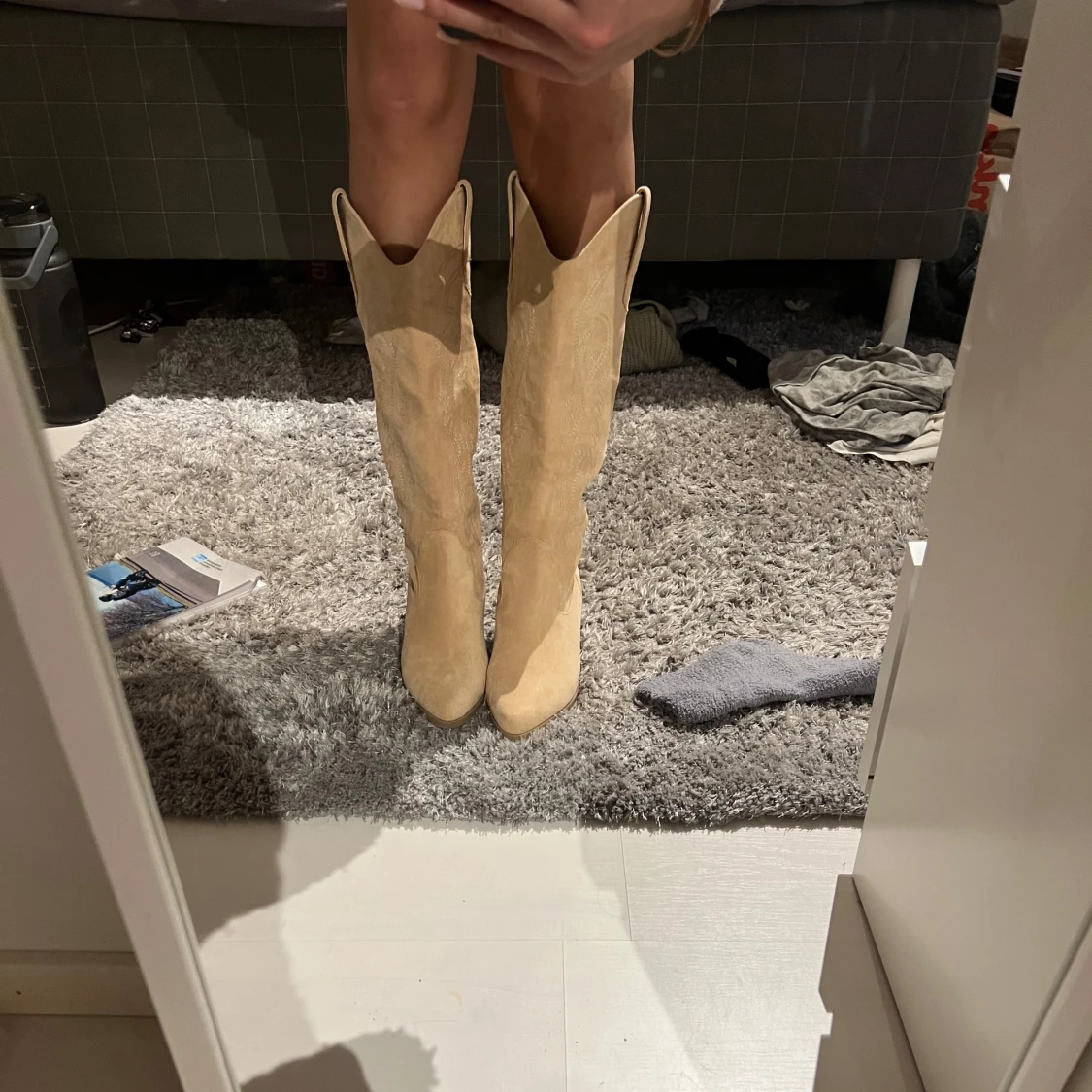 Beiga mocka cowboy boots med klack - 2