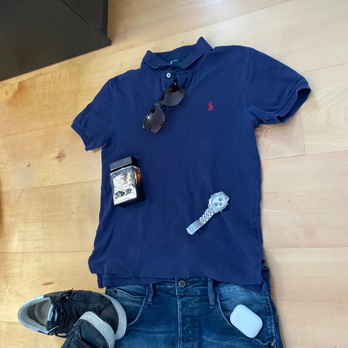 Marinblå raffe piké  - 1