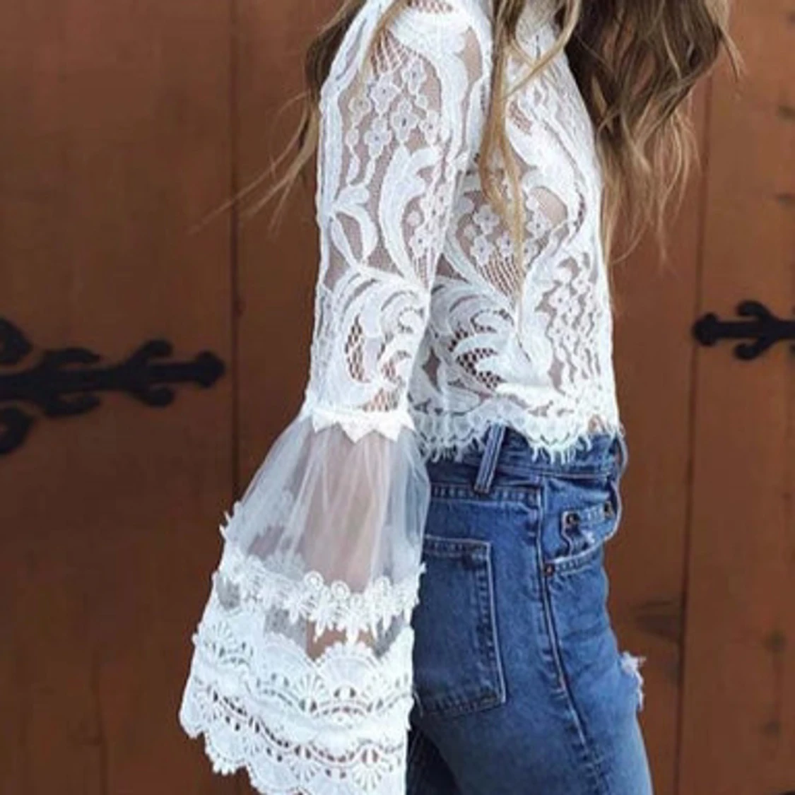 Spetsblus topp med volanger