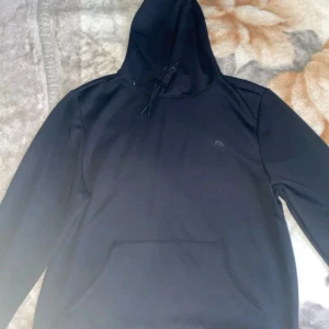 Svart hoodie från Crivit - Säljer en svart hoodie från Crivit med minimalistisk logga på bröstet. Tröjan har huva med dragsko och en stor magficka. Perfekt för dig som gillar enkel och stilren design. Oversized men kan passa upp till L
