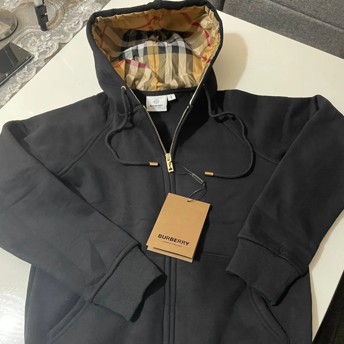 Svart burberry zip hoddie 