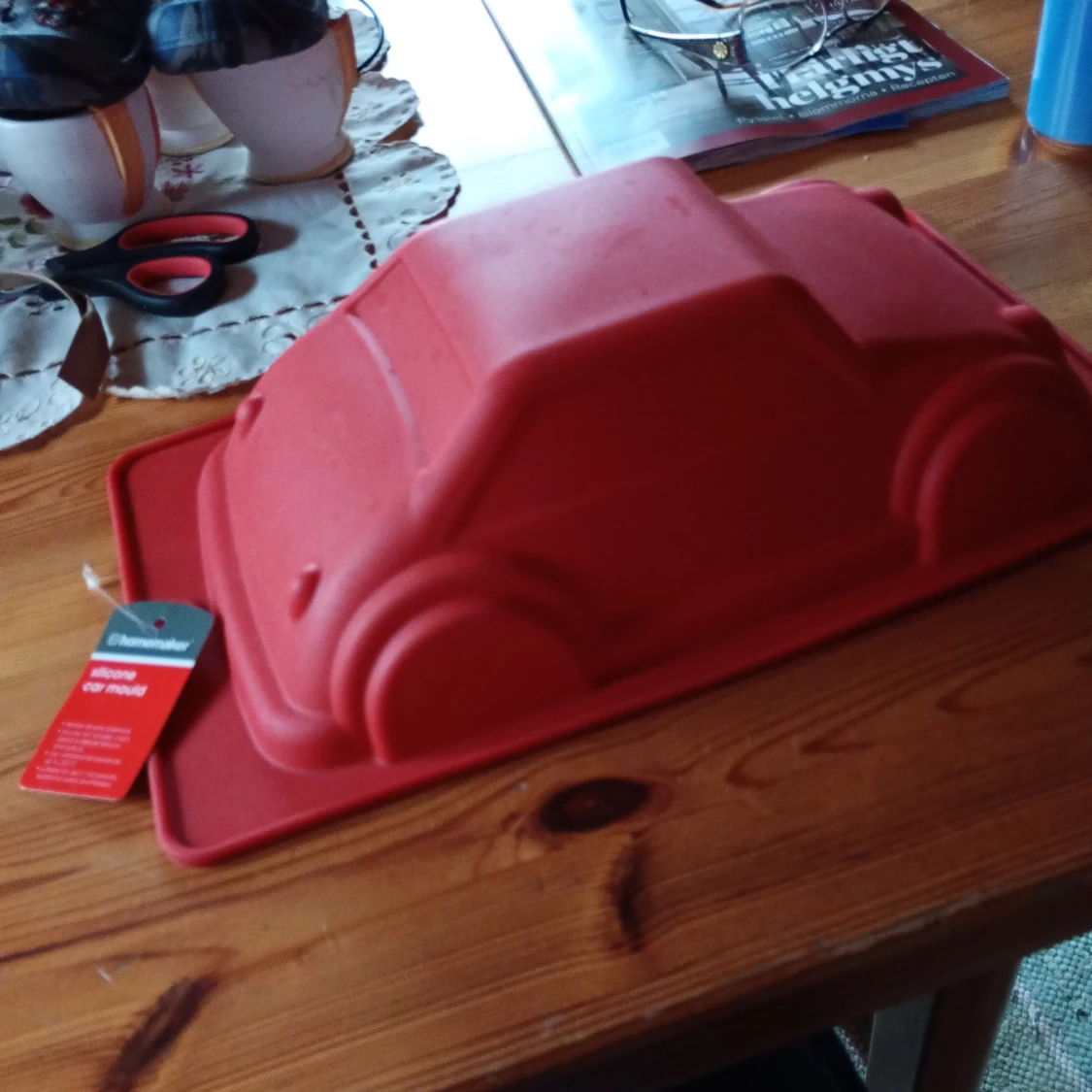 Tårtform motiv bil Silicon röd. - 90