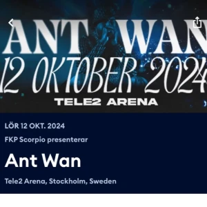 ANT wan biljett  - Säljer en ANT wan biljett Bakre ståplats Då jag ej kommer kunna gå Pris kan diskuteras 