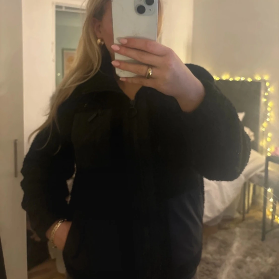 Svart teddyjacka med dragkedja - 90