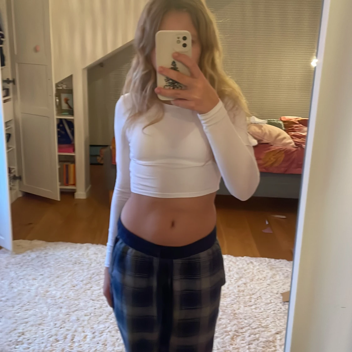 Vit långärmad croppad topp - 90