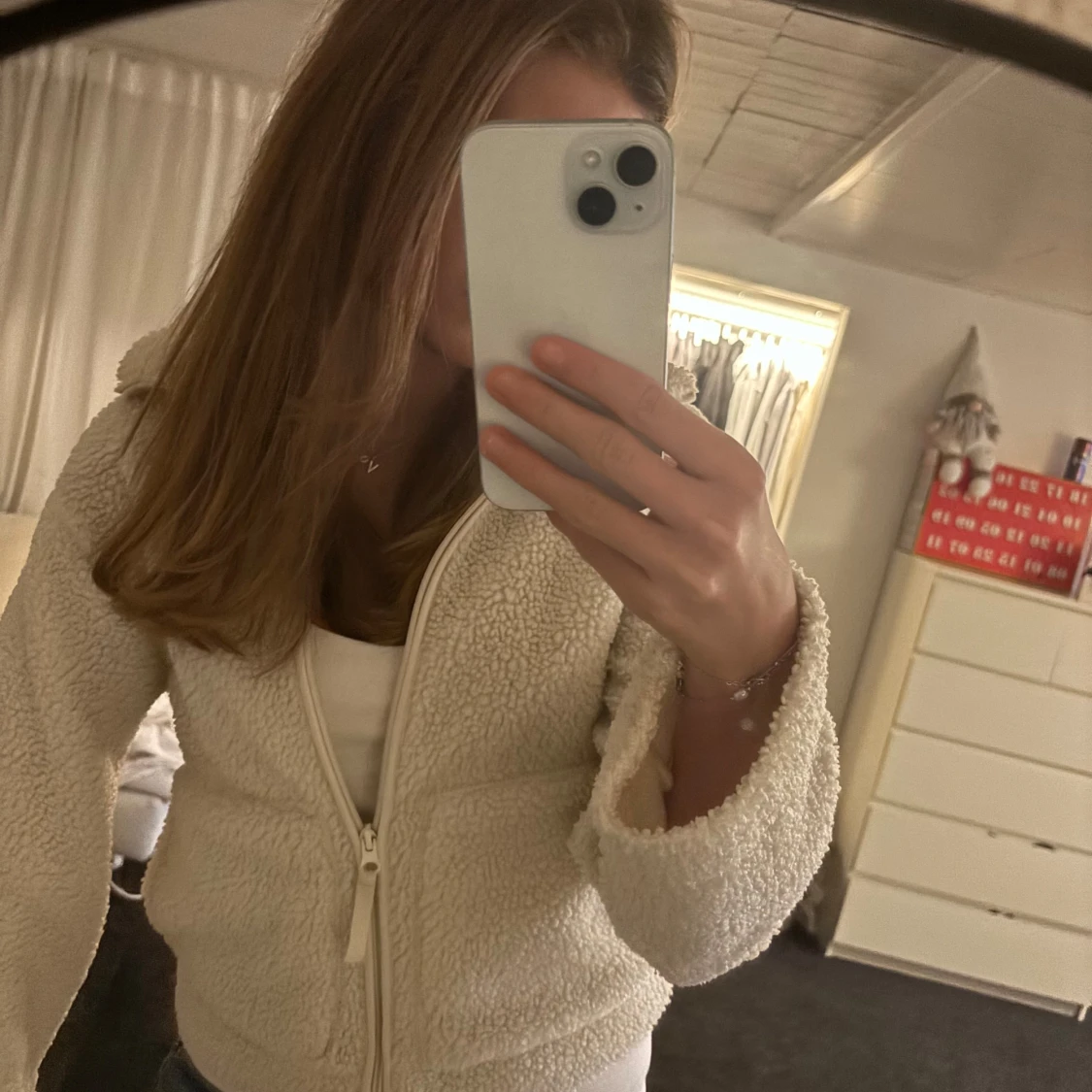 Vit teddyjacka med dragkedja - 90