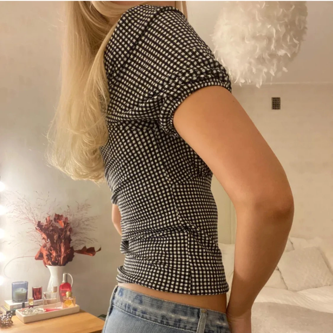 Svartvit rutig topp - 90