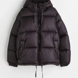 Svart pufferjacka med huva - Säljer en svart pufferjacka med huva och dragkedja. Jackan har en oversized passform och är perfekt för kalla dagar. Den har långa ärmar och dragsko vid nederkanten för extra skydd mot kyla.