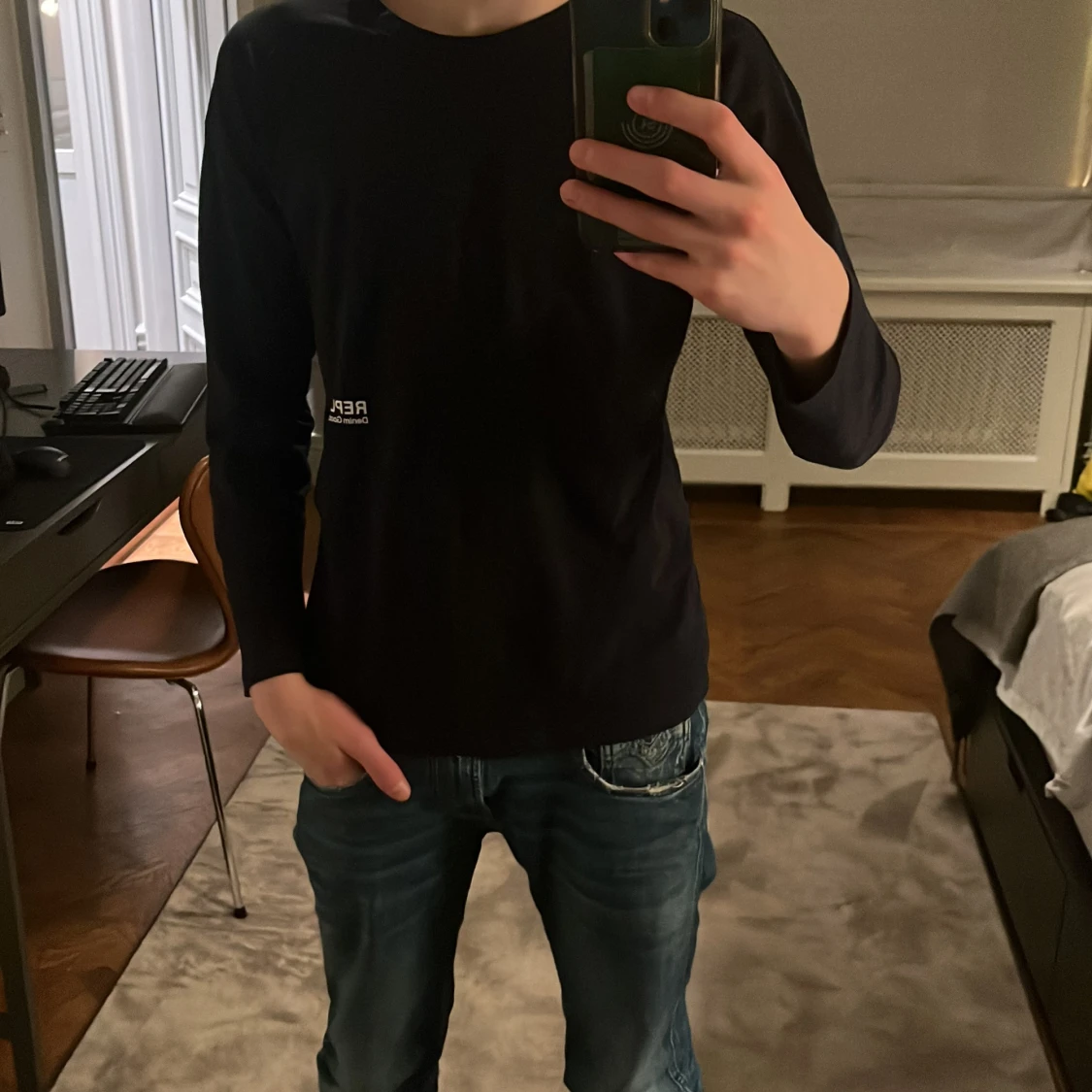 Mörkblå långärmad T-shirt från Replay - 1