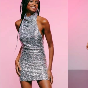 Silver paljettklänning - Snygg och glittrig silverfärgad klänning med paljetter som är helt som ny då den bara använts en gång från Ginatriocot. Den är ärmlös och har en öppen rygg (bilderna är från Ginas hemsida men den är slutsåld).