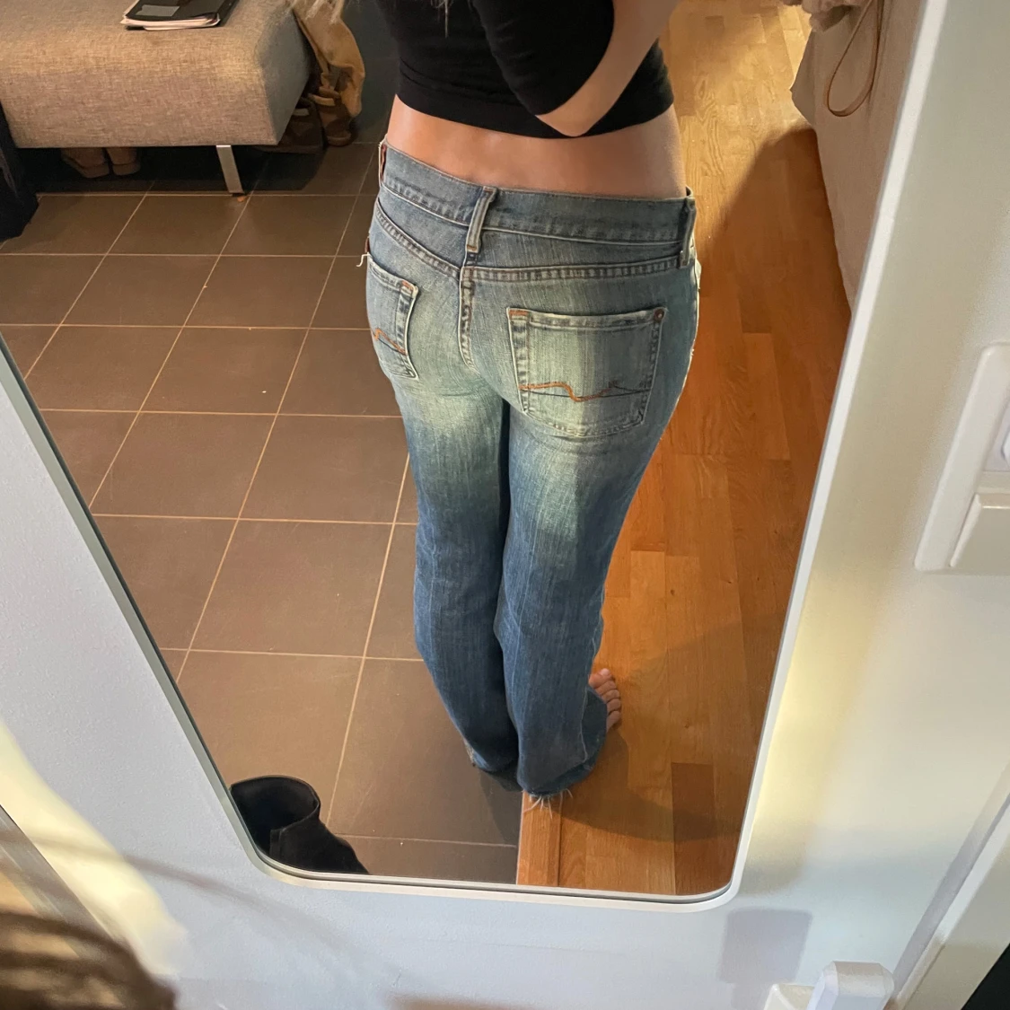 Blå lowwaist bootcut jeans trendig populär  - 91