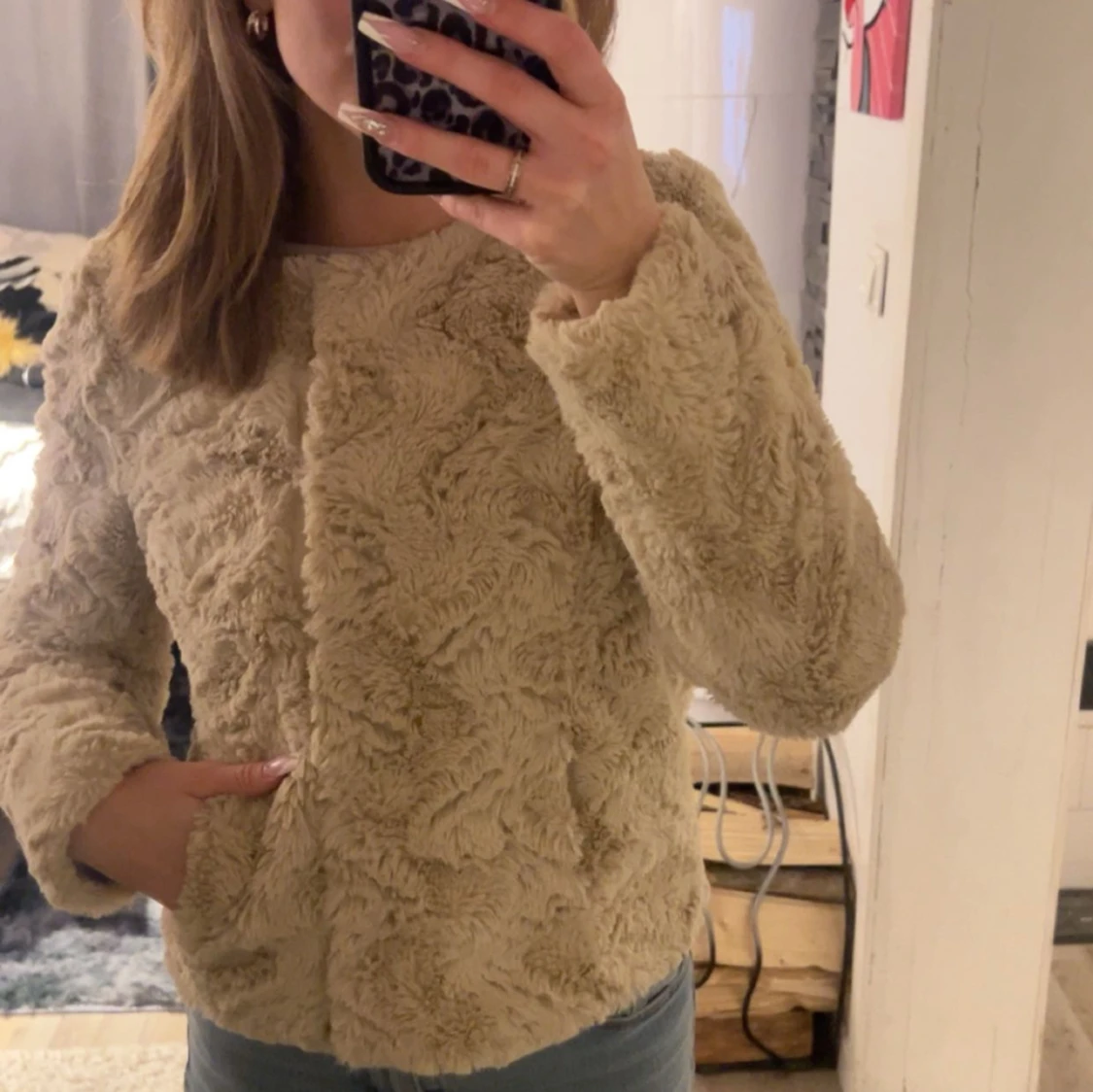 Beige fluff jacka - 2