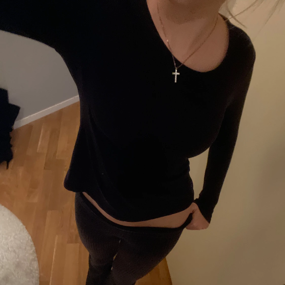 Svart Basic Långärmad Tröja - 90