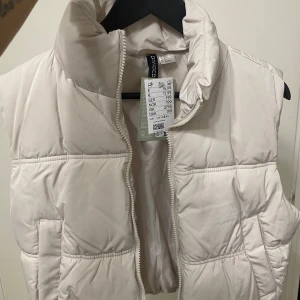 Vit dunväst från H&M - Säljer en snygg vit dunväst från H&M i storlek S. Västen har en hög krage och dragkedja framtill, perfekt för kyliga dagar. Den är i nytt skick och passar bra till både höst och vinter. En stilren och praktisk väst för alla tillfällen!