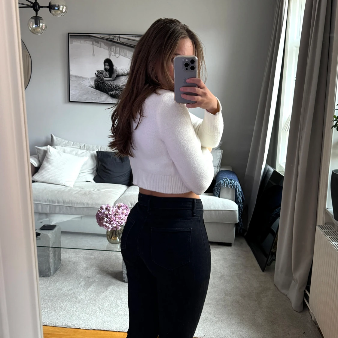 Vit stickad croppad tröja - 90