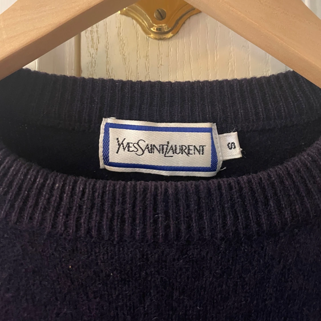 Yves Saint Laurent Navy Ull Stickad Tröja  - 92