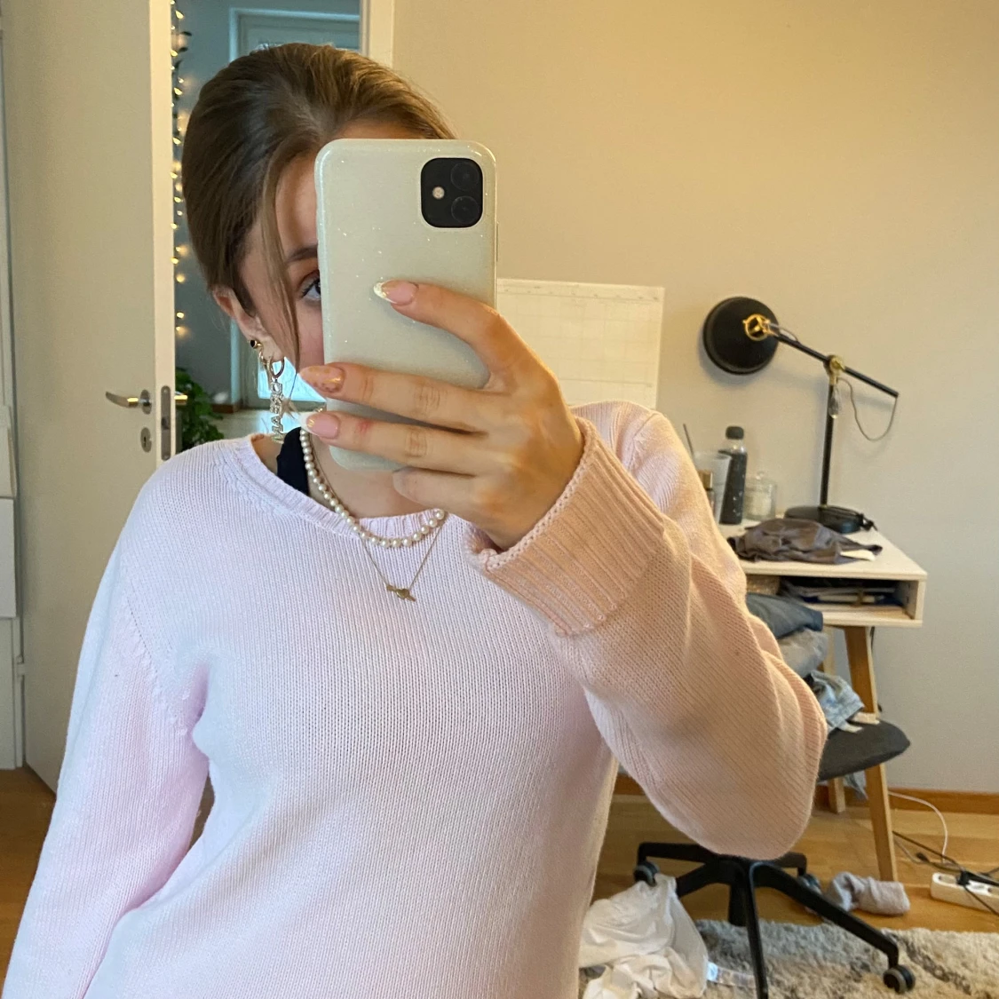 Ljusrosa stickad tröja - 90