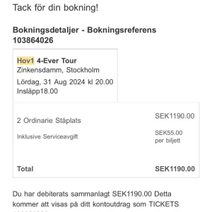 Konsert hov1 - Säljer för ordinarie pris dvs 600kr styck! Hör av er vid frågor💞