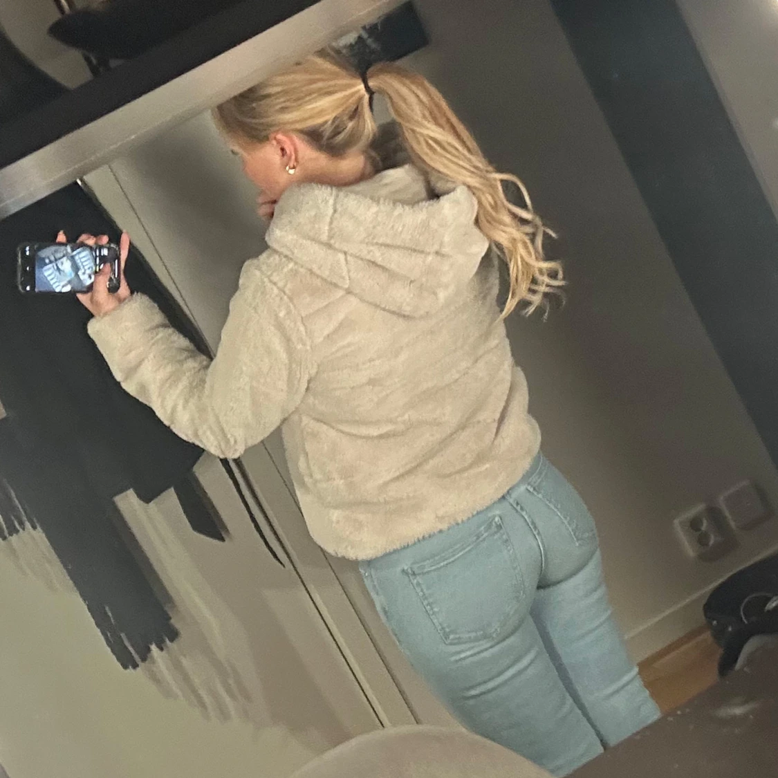 Beige teddyjacka med huva - 2