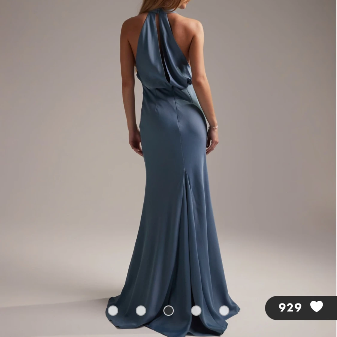 Blå långklänning med draperad hals - 1