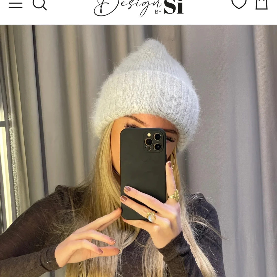 Grå mjuk mössa med ribbad kant - 1