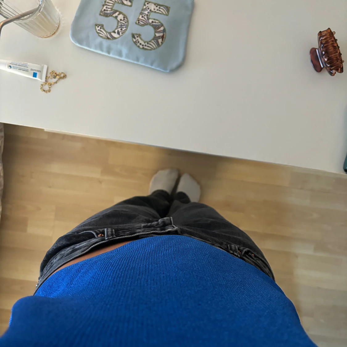 Glittrig blått linne - 92