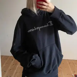 Svart/grå Champion hoodie som är köpt secondhand. Den har två hål vid fickan men annars bra 🫶🏻