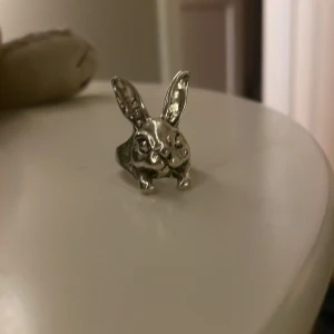 Söt kaninring i silver - Unik och charmig ring i form av en kanin, tillverkad i silverfärgat material. Perfekt för att lägga till en lekfull touch till din outfit. Ringen har detaljerade kaninöron och en söt liten nos. Passar bra för både vardag och speciella tillfällen.