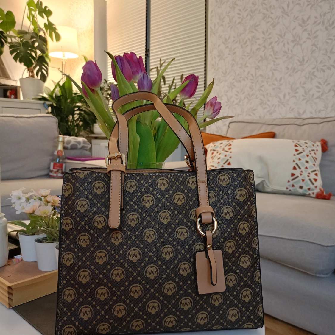 Brun mönstrad handväska - 91