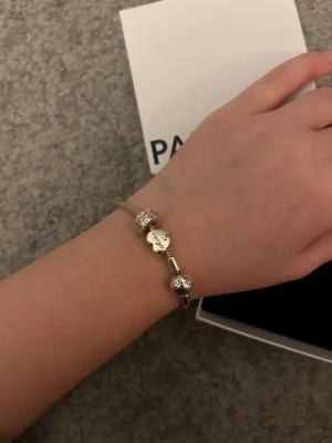 Pandora armband - Säljer ett väldigt fint armband från Pandora i silver med två berlocker. En där det står ”sisters” och en men rosa diamanter. Säljer endast för att jag inte använder den lika mycket, alltså är det inget fel på den. 