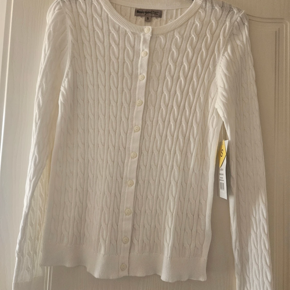 Vit kabelstickad kofta Basic You S