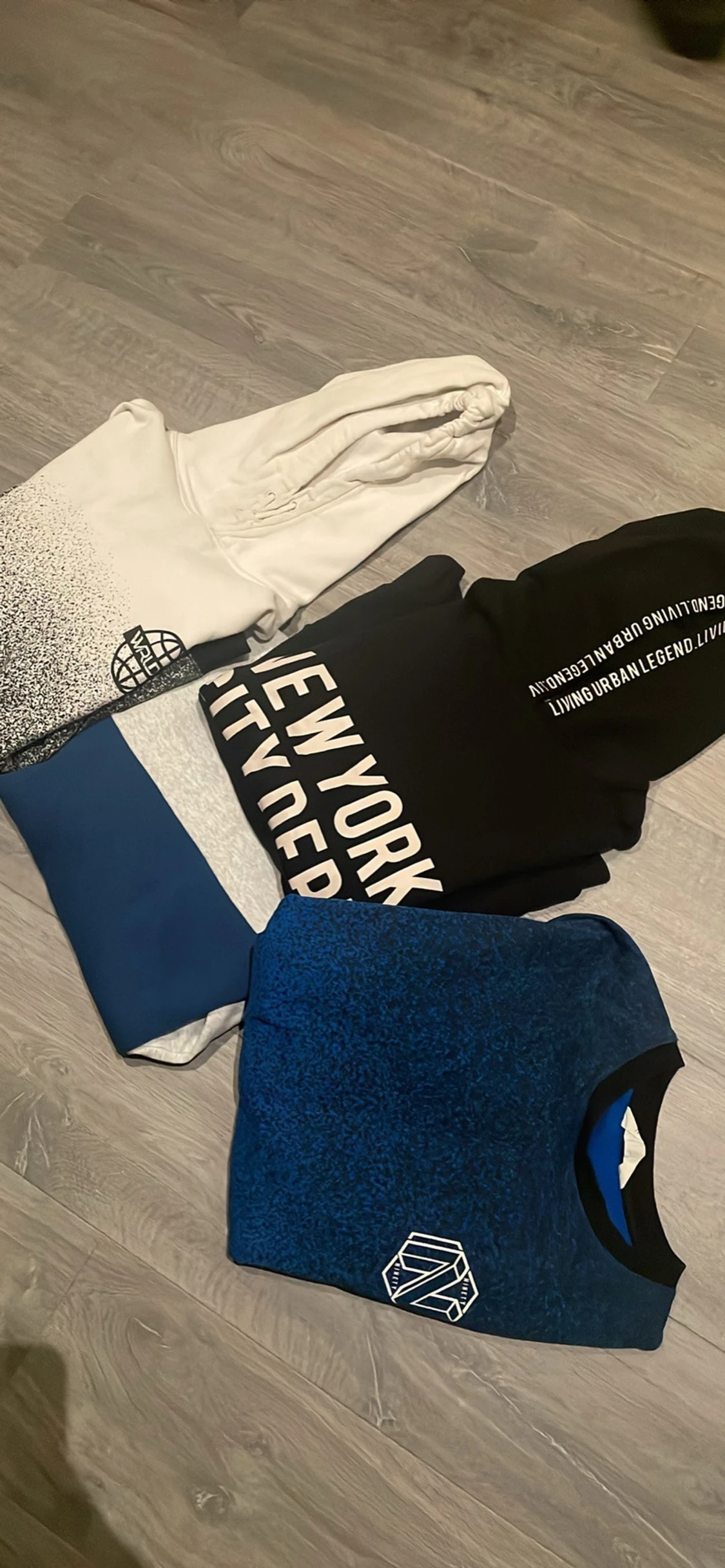 Hoodies med tryck och blå sweatshirt