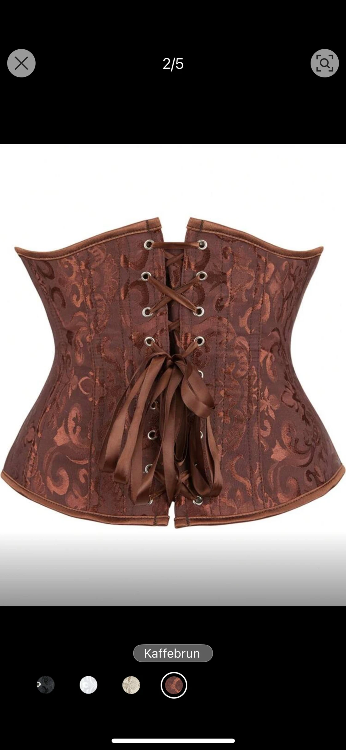 Kaffeebrun brokad korsett med snörning - 1
