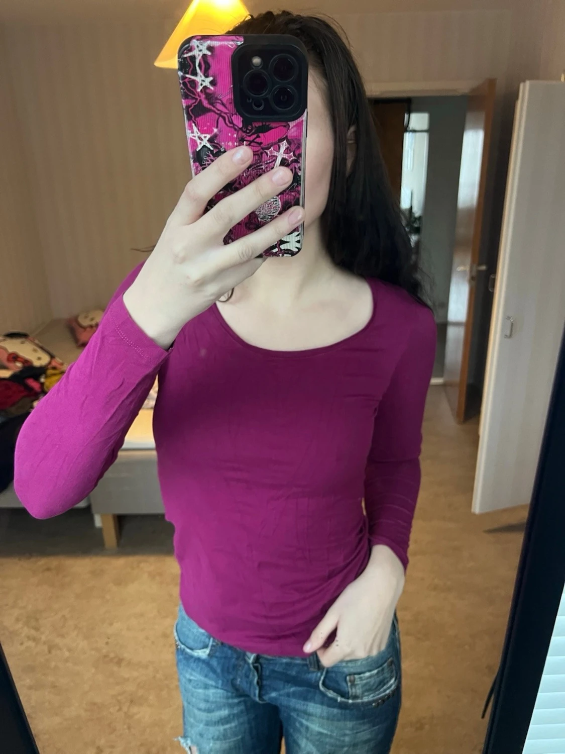Mörkrosa långärmad topp - 1