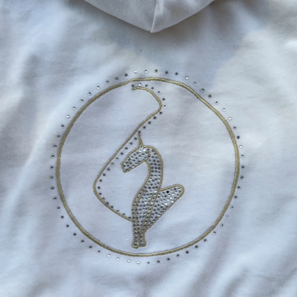 vintage y2k rhinestone fur zip up pom poms velour hoodie  - 2