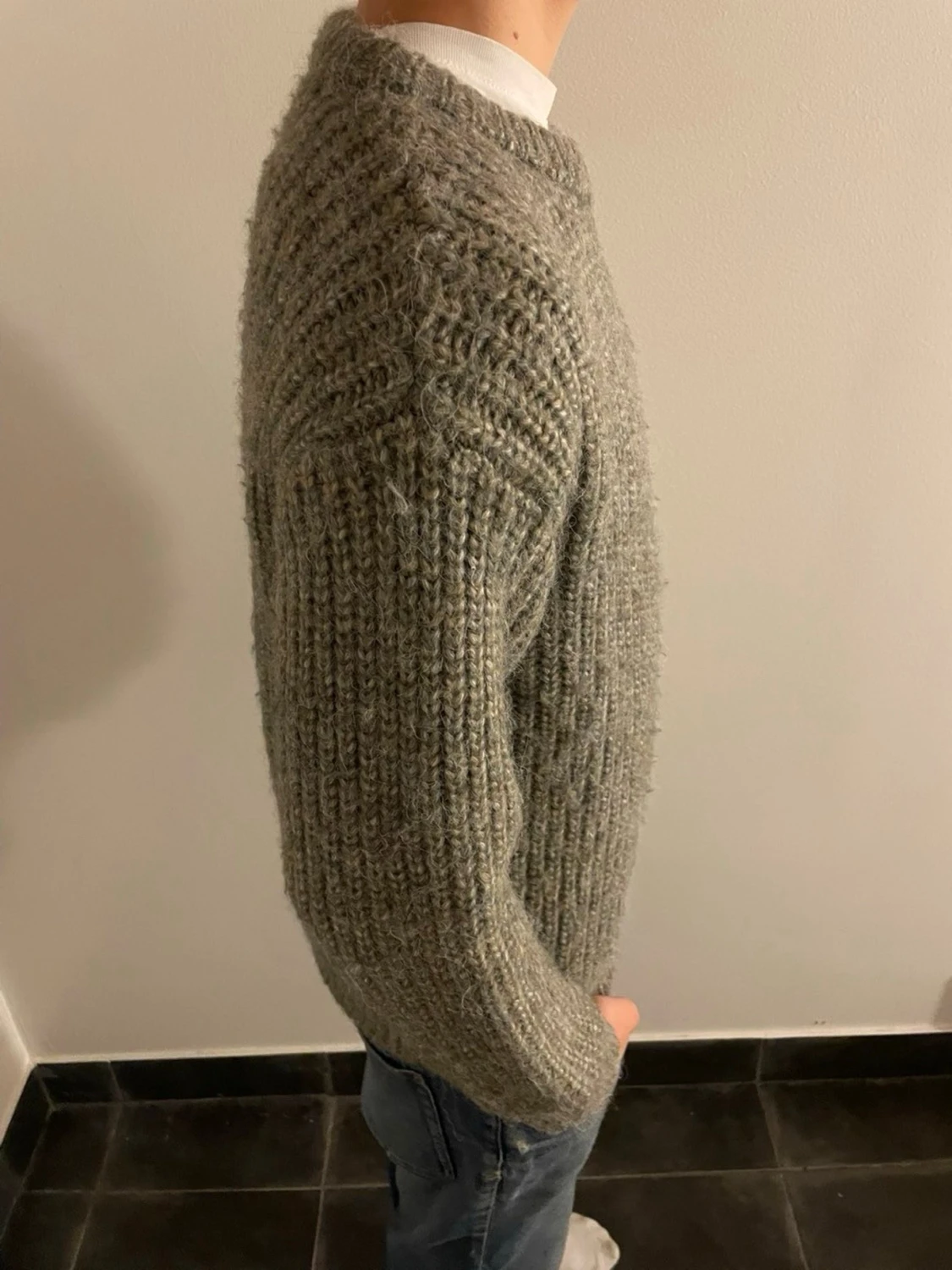 Grå stickad tröja med rund hals 155-165 - 2