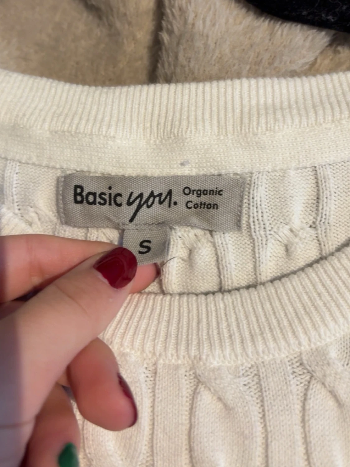 Vit kabelstickad tröja Basic You S - 1