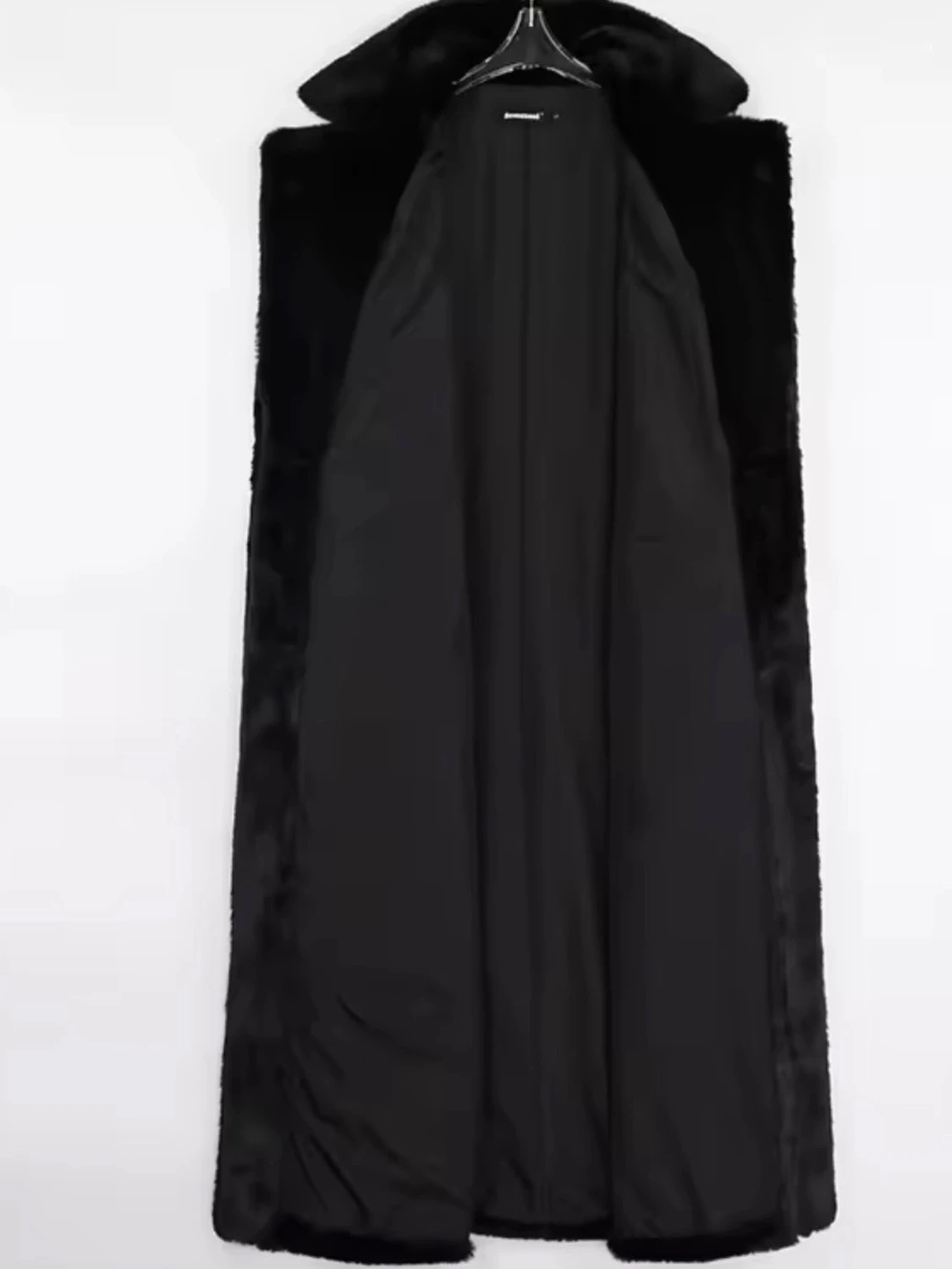 Svart lång pälsjacka med bälte - 5